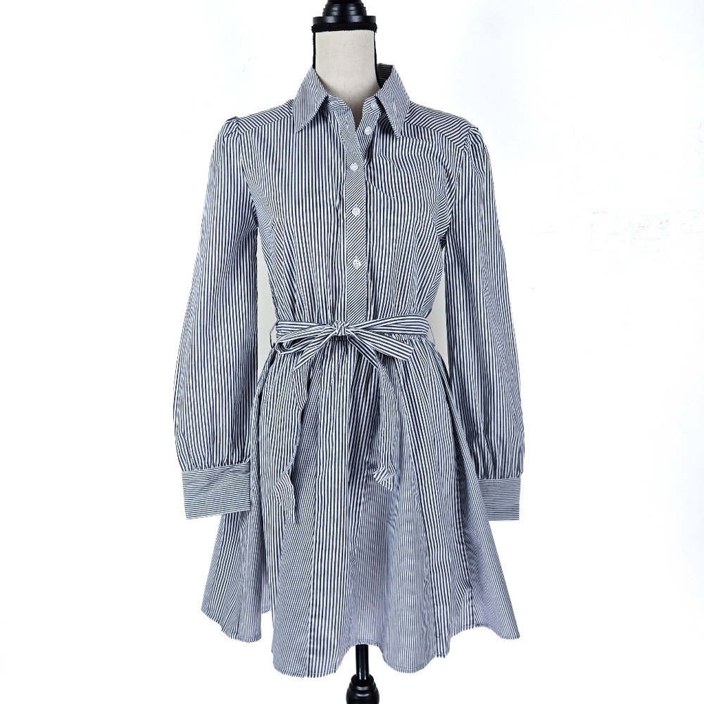 🦋LAST🦋 NWT Steve Madden Godet Striped Shirtdress, Marine - Picture 2 of 8